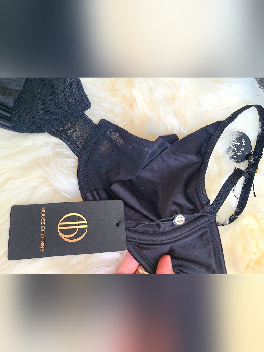 NWT Mesh And Sateen Black Underwire Bra Size M